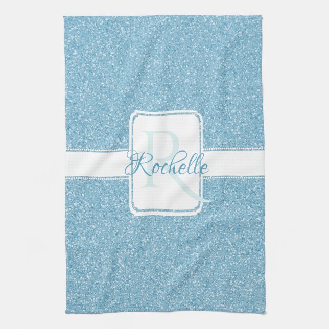 Blue Glitter Personalised Kitchen Towel (Vertical)