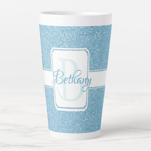 Blue Glitter Personalised Latte Mug (Front)