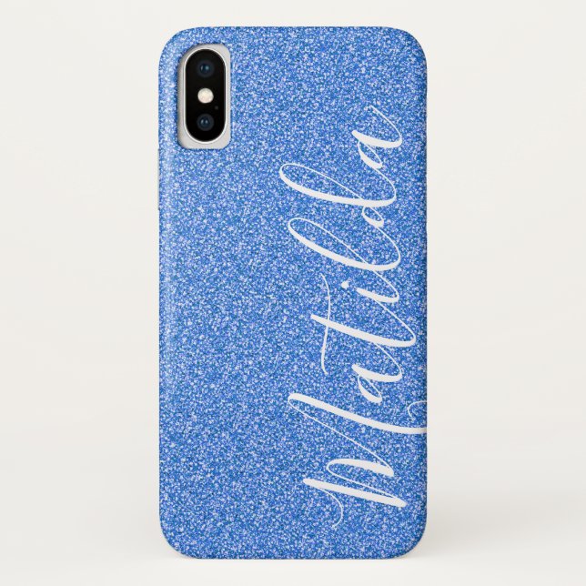 Blue Glitter Personalised Name Script Case-Mate iPhone Case (Back)