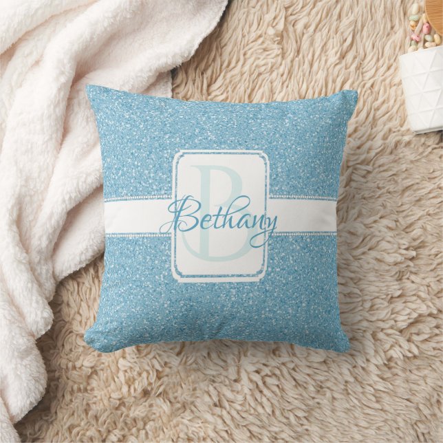 Blue Glitter Personalised Throw Pillow (Blanket)