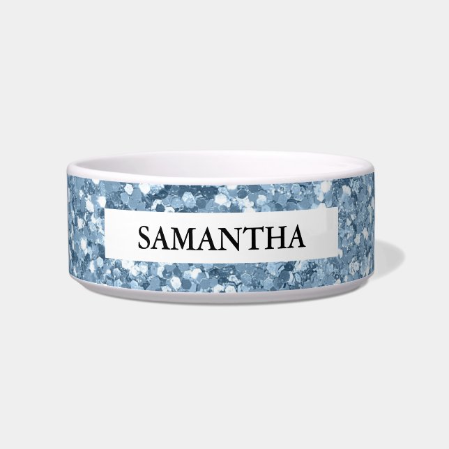 Blue Glitter Pet Name Bowl (Front)