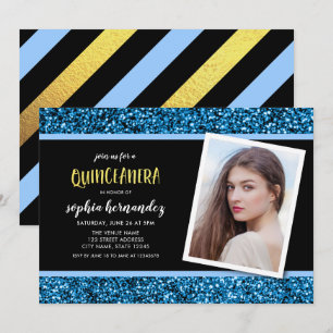 Blue Glitter Photo Quinceanera Invitation