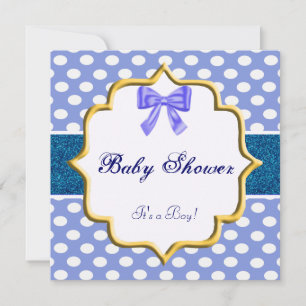 Blue Glitter Polka Dot Baby Shower Invitation