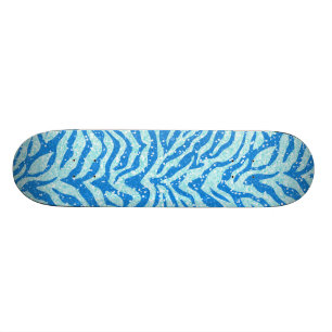 Blue Glitter Print Zebra Stripe Pattern Skateboard
