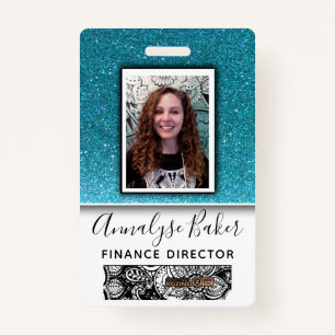 Blue Glitter Professional CNA Nurse Doc Photo Name ID Badge