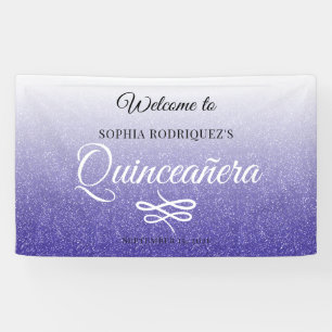 Blue Glitter Quinceañera 15th Birthday Welcome Banner
