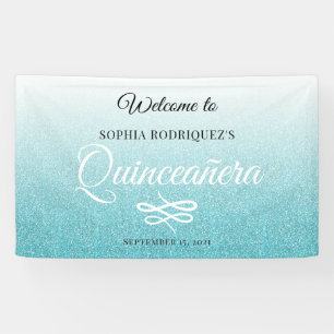 Blue Glitter Quinceañera 15th Birthday Welcome Banner