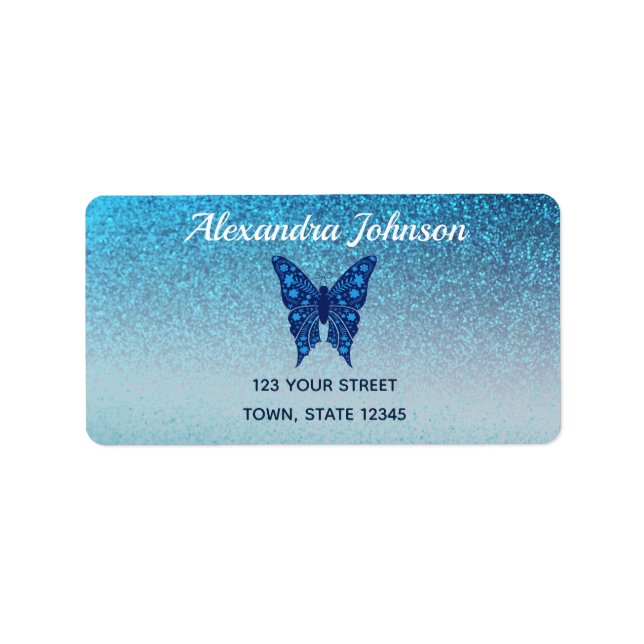 Blue Glitter Quinceañera Return Address Label (Front)