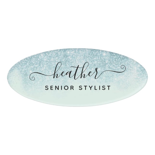 Blue Glitter Salon Employee Name Tag (Front)