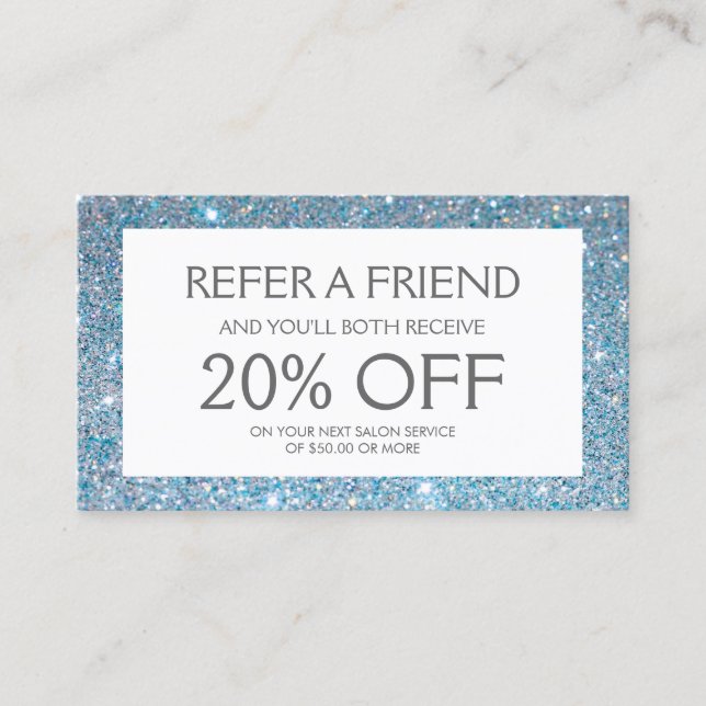 Blue Glitter Salon Referral Card (Front)