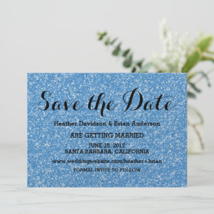 Blue Glitter Save the Date Invite