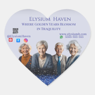 Blue Glitter Seniors Care Homes Peace Love Family Heart Sticker
