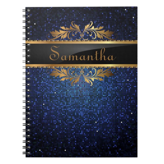 Blue Glitter Sequin Disco Glitz Spiral Notebook (Front)
