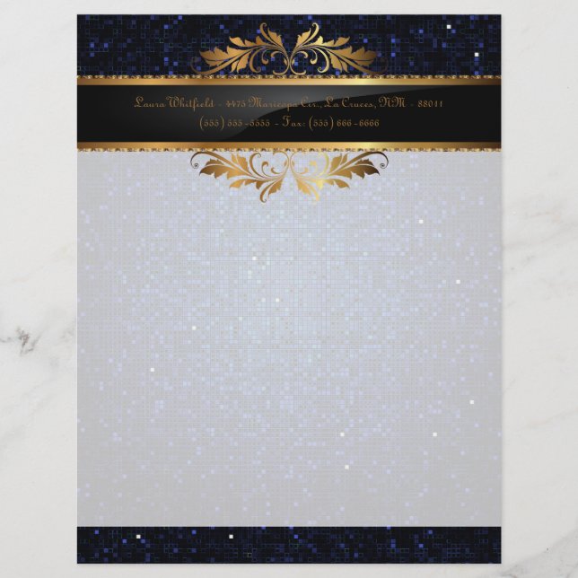 Blue Glitter Sequin Disco Letterhead Stationery (Front)