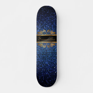 Blue Glitter Sequin Disco Old School Skateboard