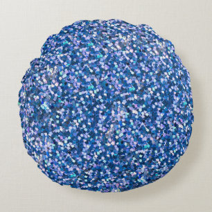 Blue Glitter: Shiny Abstract Background Round Cushion