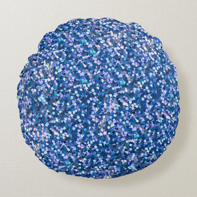 Blue Glitter: Shiny Abstract Background Round Cushion (Front)