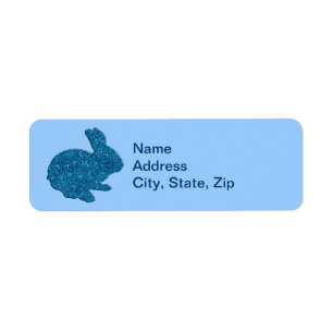 Blue Glitter Silhouette Easter Bunny Address Label