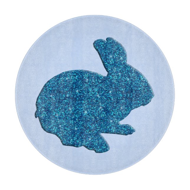 Blue Glitter Silhouette Easter Bunny Cutting Board (Front)