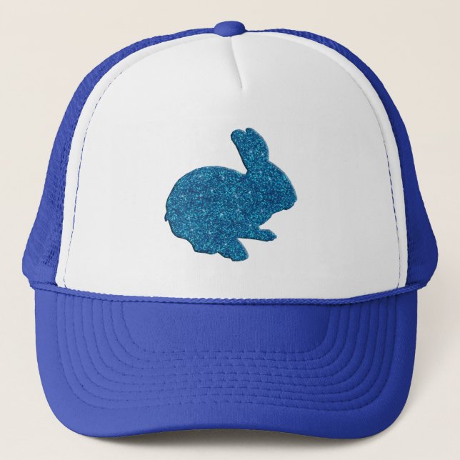 Blue Glitter Silhouette Easter Bunny Hat (Front)