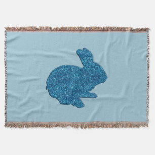 Blue Glitter Silhouette Easter Bunny Throw Blanket