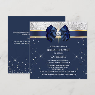 Blue glitter silver gold ribbon bow sparkle glam invitation