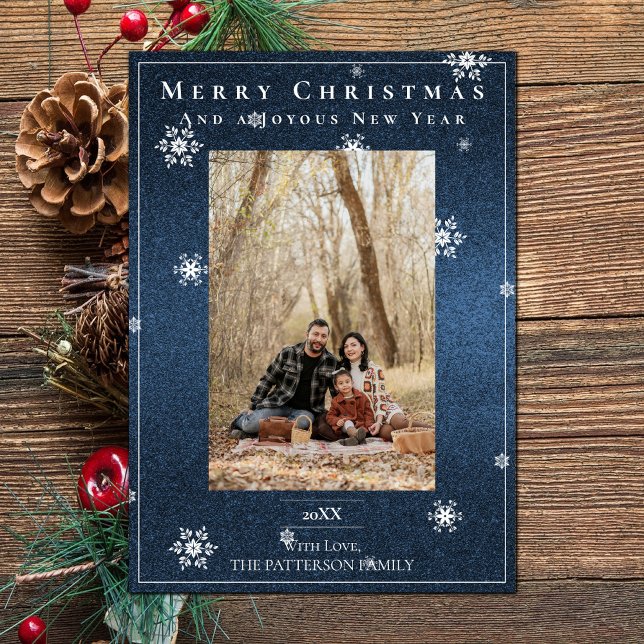 Blue Glitter Snowflakes Holiday Photo Card (Blue Glitter Snowflakes Holiday Photo Card)