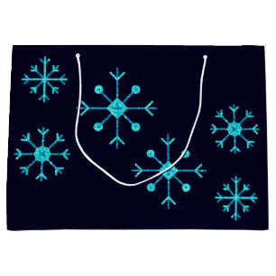Blue Glitter Snowflakes Large Gift Bag