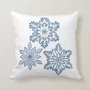 Blue Glitter Snowflakes White Christmas Cushion