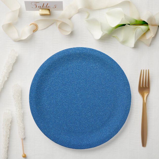 Blue Glitter, Sparkle, Glitter Background Paper Plate (Wedding)