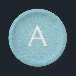 Blue Glitter & Sparkle Monogram Birthday Paper Plate<br><div class="desc">Teal Blue Faux Glitter and Sparkle Elegant Birthday or Bachelorette Party Plates. These Wedding,  Bridal Shower or Birthday Party Plates can be customised to include your initial and first name. Please contact the designer for customised matching items.</div>
