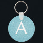 Blue Glitter & Sparkle Monogram Key Ring<br><div class="desc">Teal Blue Faux Glitter and Sparkle Elegant Keychain. These Keychains can be customised to include your initial and first name and are a perfect bridal shower,  bachelorette party or birthday party favour.</div>