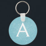 Blue Glitter & Sparkle Monogram Key Ring<br><div class="desc">Teal Blue Faux Glitter and Sparkle Elegant Keychain. These Keychains can be customised to include your initial and first name and are a perfect bridal shower,  bachelorette party or birthday party favour.</div>