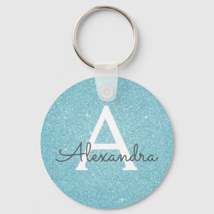 Blue Glitter & Sparkle Monogram Key Ring