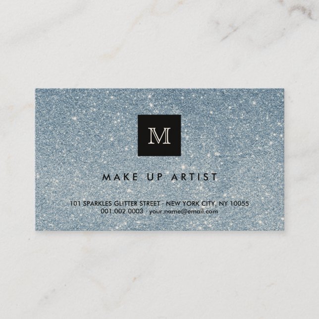 Blue Glitter Sparkles Modern Chic Profile Card (Front)