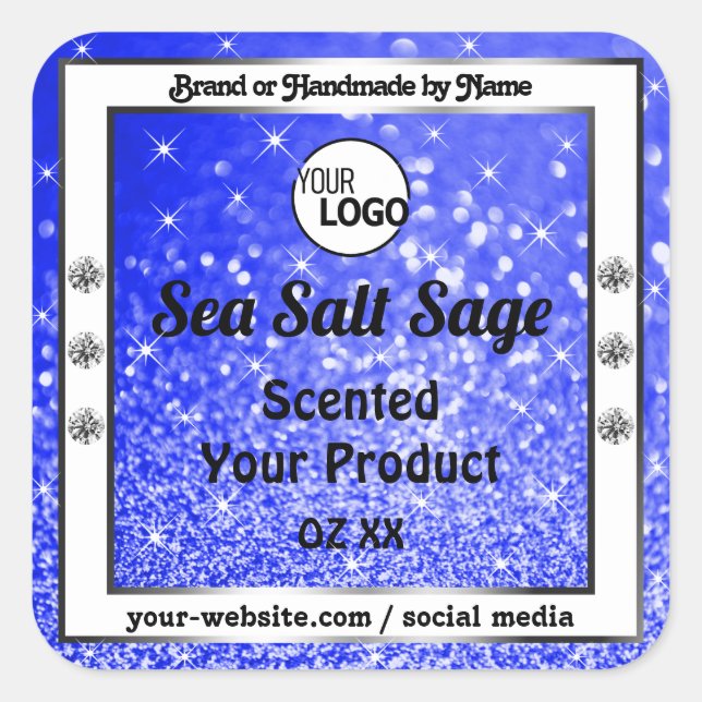 Blue Glitter Sparkling Stars Product Labels Logo (Front)
