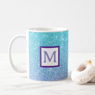 blue Glitter Sparkly Mug Personalized Initial
