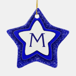 Blue glitter star customisable monogram ornament