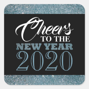 Blue Glitter Stripes, New Year Square Sticker