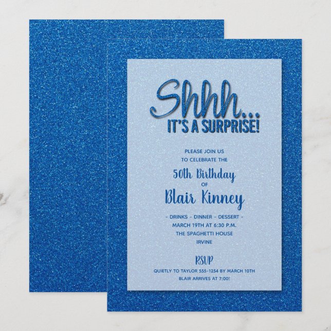 Blue Glitter SURPRISE Birthday Invitation (Front/Back)