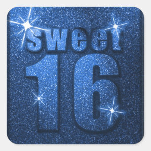 Blue Glitter Sweet 16 Birthday Party Stickers