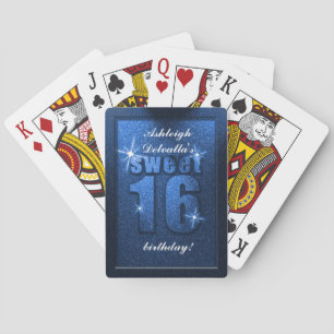 Blue Glitter Sweet 16 Birthday Playing Cards