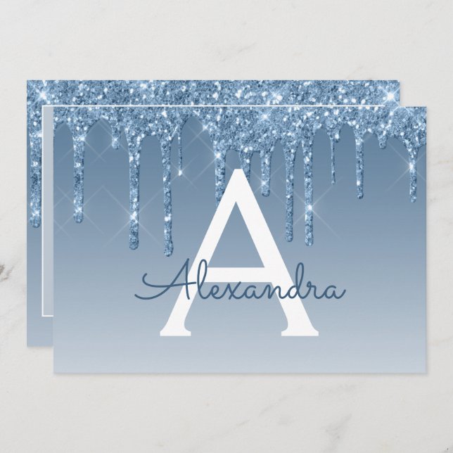 Blue Glitter Sweet 16 Save the Date Invitation (Front/Back)