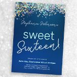 Blue Glitter Sweet Sixteen 16th Birthday Party Invitation<br><div class="desc">Blue Glitter Sweet Sixteen 16th Birthday Party Invitation. Celebrate in style with our Sweet Sixteen Birthday Invitation design, a perfect blend of modern glamour and timeless elegance. The deep blue hue sets the sophisticated tone, while the addition of glitter accents adds a touch of dazzling flair, making this milestone celebration...</div>