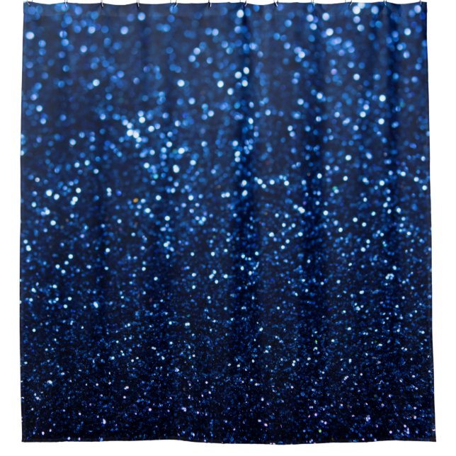 Blue Glitter Texture Festive Sparkle Shower Curtain (Front)