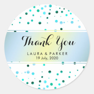 Blue Glitter Thank You Wedding Confetti Classic Round Sticker