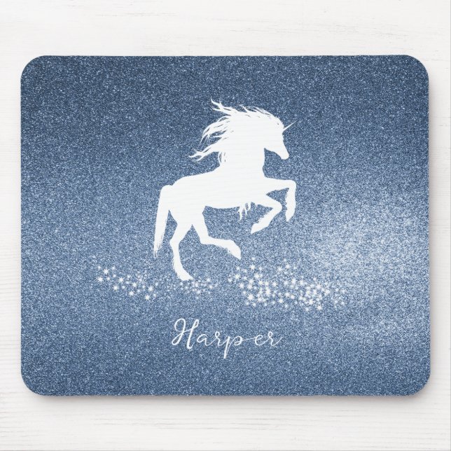Blue Glitter Unicorn Mouse Mat (Front)