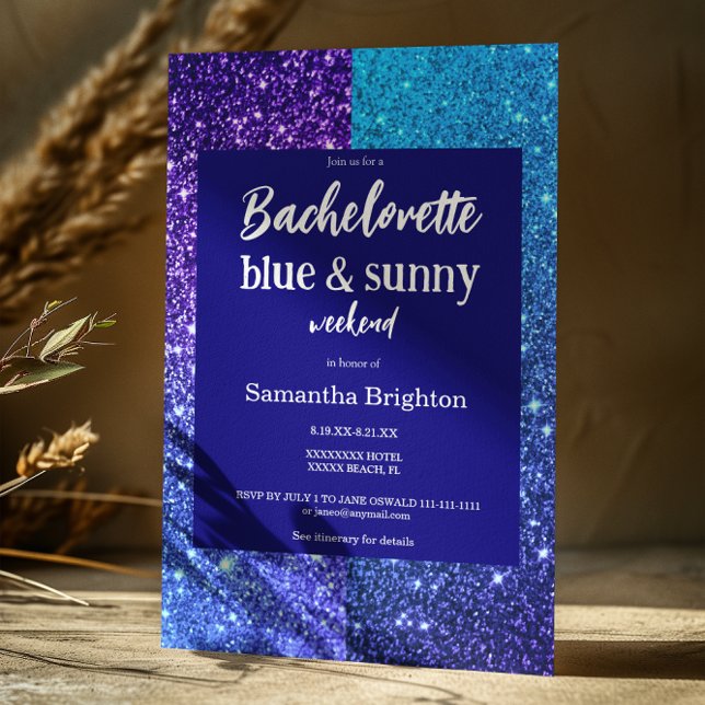 Blue Glitter Weekend Bachelorette  Invitation (Creator Uploaded)
