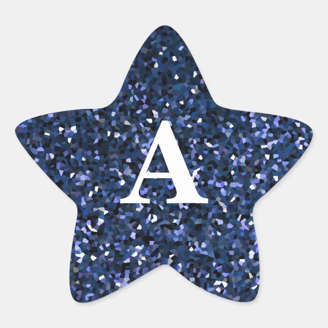 Blue Glitter White Monogram Initial Custom Name Star Sticker (Front)