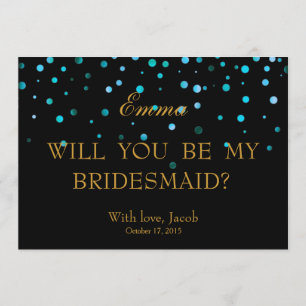 Blue Glitter Will You Be My Bridesmaid Invitation